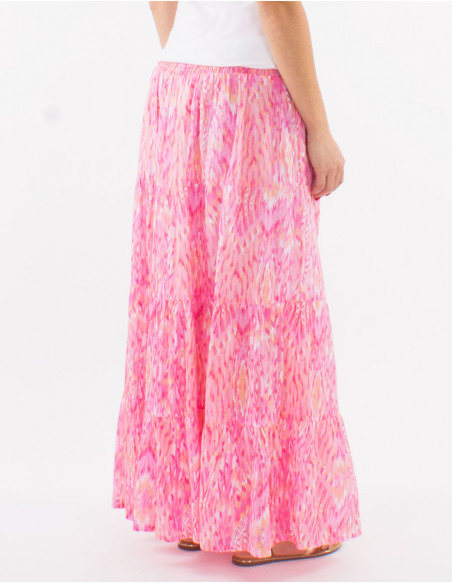 Falda larga velo de algodon doblada estampado ibiza con hojas doradas