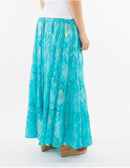 Falda larga velo de algodon doblada estampado ibiza con hojas doradas