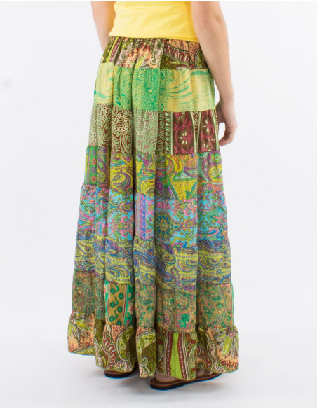 Falda larga poliester 8 volantes sari surtidos