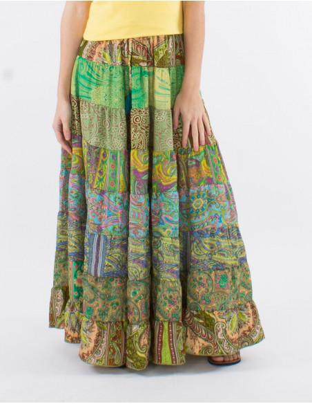 Falda larga poliester 8 volantes sari surtidos