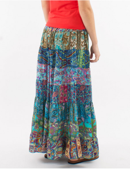 Falda larga poliester 8 volantes sari surtidos