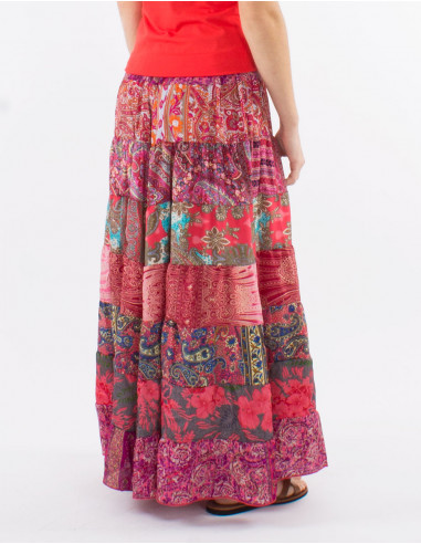 Falda larga poliester 8 volantes sari surtidos