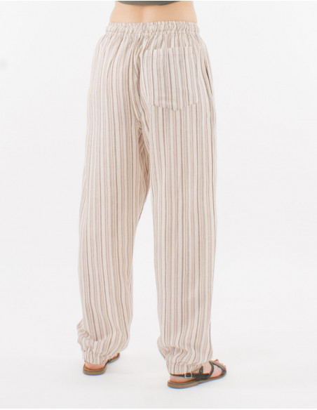 Pantalon algodon raya mixto cintura elastica 2 bolsillos