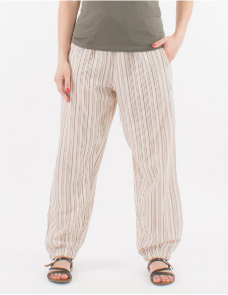Pantalon algodon raya mixto cintura elastica 2 bolsillos