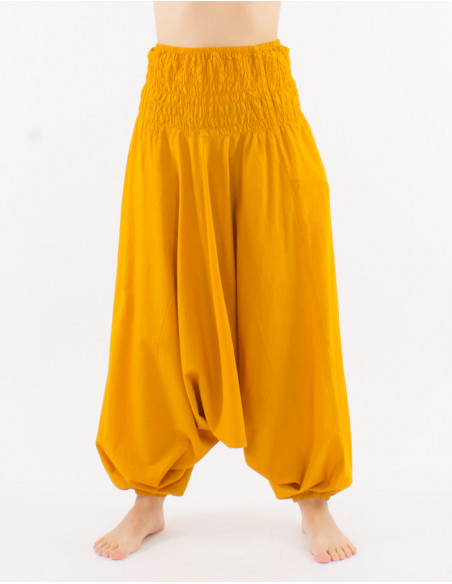 Sarouel algodon fino liso con bolsillos talla eslastica