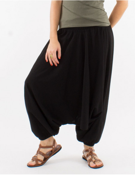 Sarouel algodon fino liso con bolsillos talla eslastica