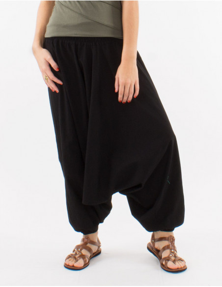 Sarouel algodon fino liso con bolsillos talla eslastica