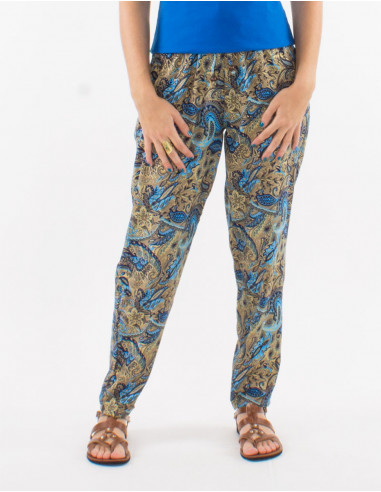 Pantalon poliester talla elastica estampado road dorado