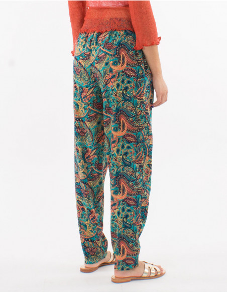 Pantalon poliester talla elastica estampado road dorado