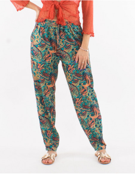 Pantalon poliester talla elastica estampado road dorado