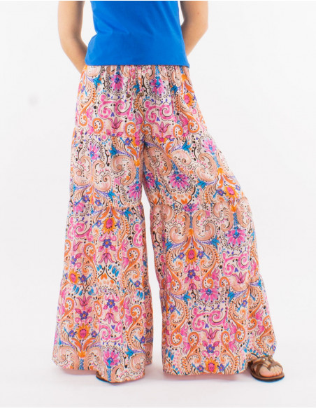 Pantalon ancho poliester estampado acuarela