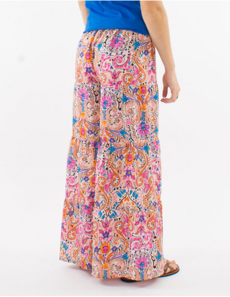 Pantalon ancho poliester estampado acuarela