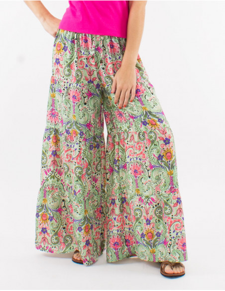 Pantalon ancho poliester estampado acuarela