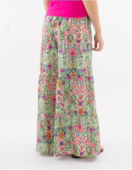 Pantalon ancho poliester estampado acuarela