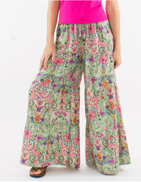 Pantalon ancho poliester estampado acuarela