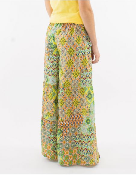 Pantalon ancho poliester estampado mosaico