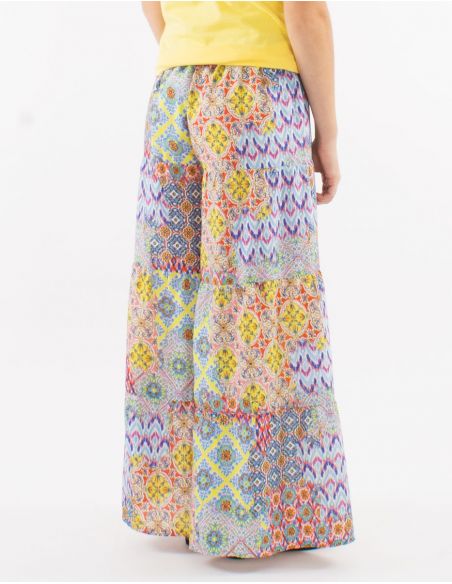 Pantalon ancho poliester estampado mosaico