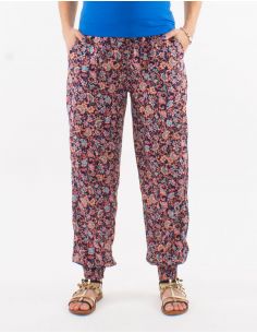 Pantalon poliester talla elastica bajo smocke estampado floral 2