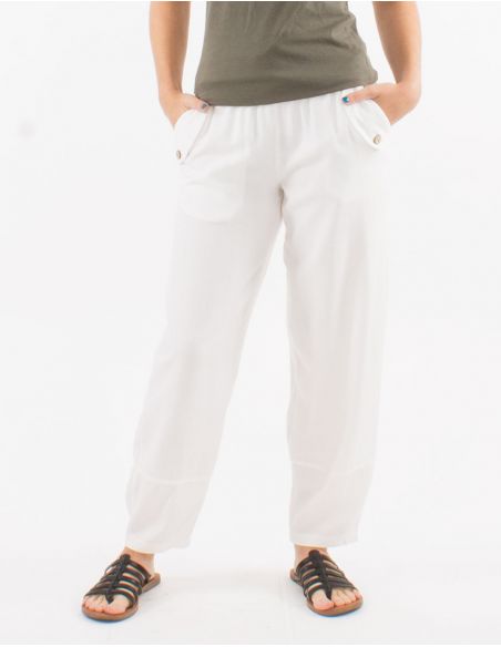 Pantalon 70% viscosa 30% lino liso tallaeslastico
