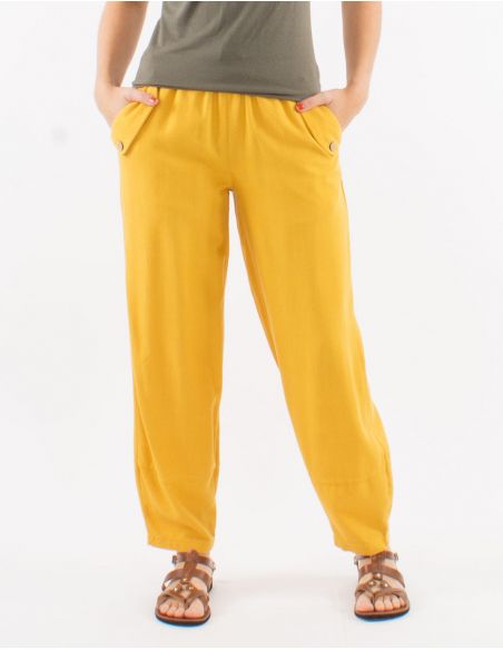 Pantalon 70% viscosa 30% lino liso tallaeslastico