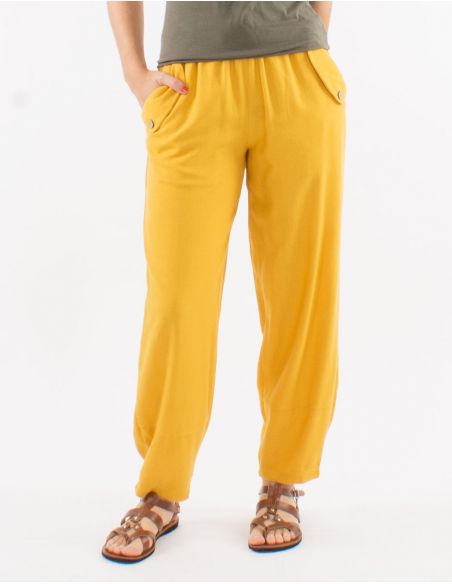 Pantalon 70% viscosa 30% lino liso tallaeslastico