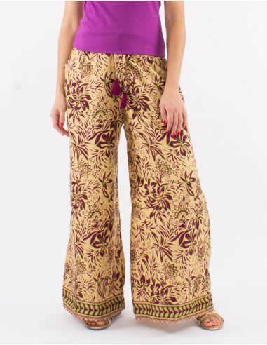 Pantalon poliester cintura espalda elastica estampado palma