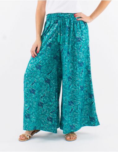 Pantalon poliester ancho sari estampado talla elastica