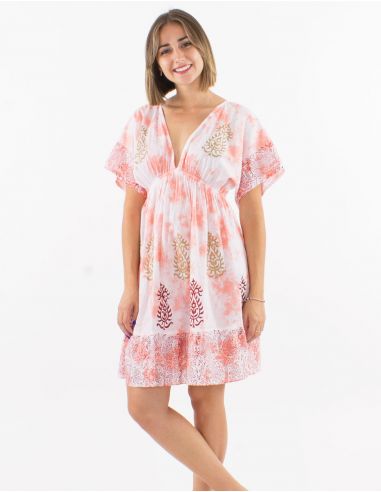 Vestido algodon tie and dye mangas cortas