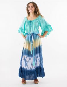Vestido largo viscosa tie and dye con mangas