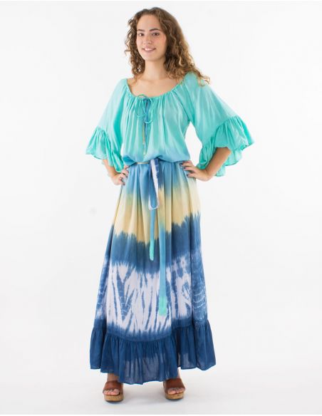 Vestido largo viscosa tie and dye con mangas