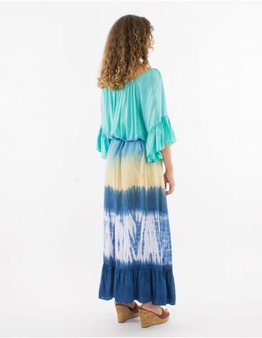 Vestido largo viscosa tie and dye con mangas