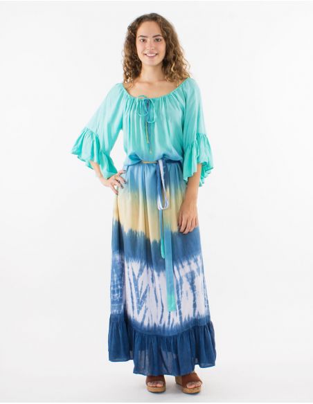 Vestido largo viscosa tie and dye con mangas