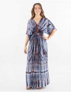 Vestido largo viscosa tie and dye mangas cortas 2