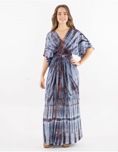Vestido largo viscosa tie and dye mangas cortas