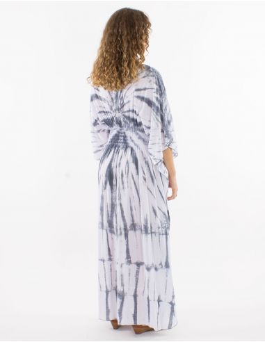 Vestido largo viscosa tie and dye con mangas