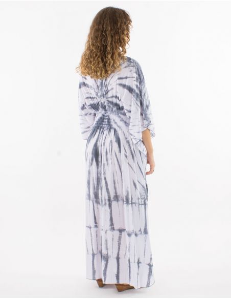 Vestido largo viscosa tie and dye con mangas