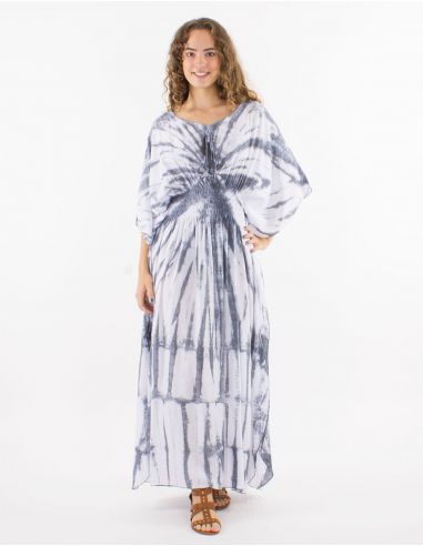Vestido largo viscosa tie and dye con mangas