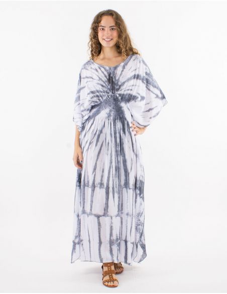 Vestido largo viscosa tie and dye con mangas