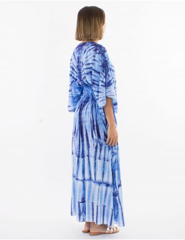 Vestido largo viscosa tie and dye con mangas
