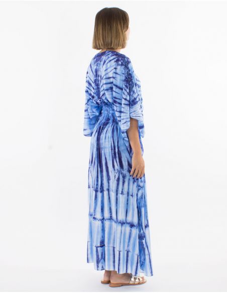 Vestido largo viscosa tie and dye con mangas