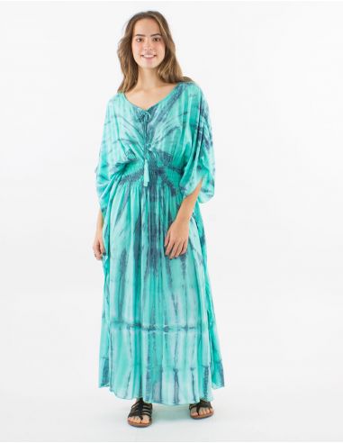 Vestido largo viscosa tie and dye con mangas