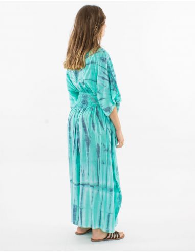 Vestido largo viscosa tie and dye con mangas