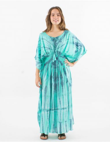 Vestido largo viscosa tie and dye con mangas