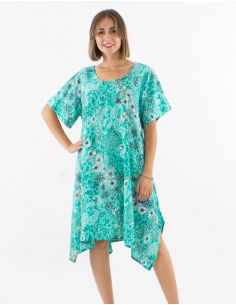 Vestido poliester mangas cortas estampado bohemia plateado