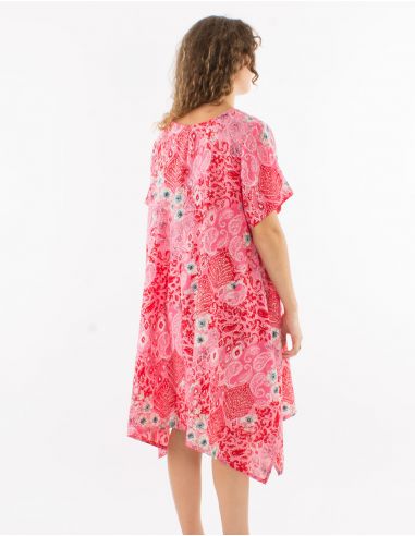 Vestido poliester mangas cortas estampado bohemia plateado