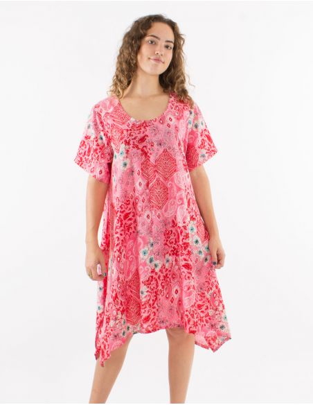 Vestido poliester mangas cortas estampado bohemia plateado