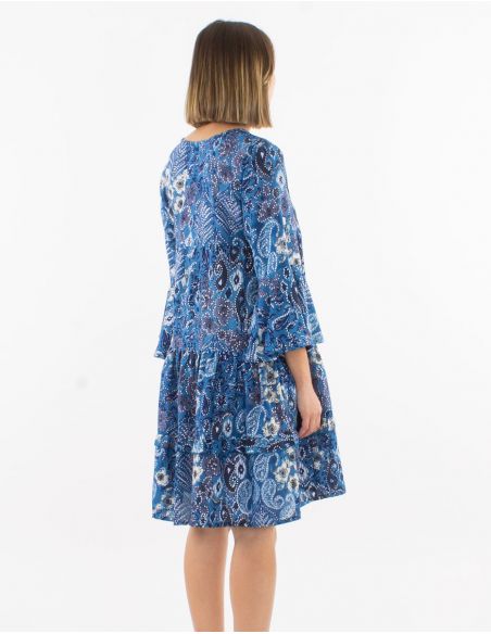 Vestido poliester mangas 3/4 tulipan estampado bohemia plateado