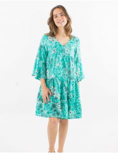 Vestido poliester mangas 3/4 tulipan estampado bohemia plateado 2