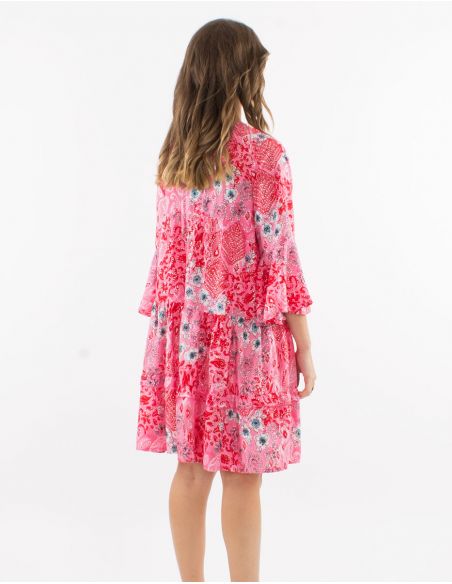 Vestido poliester mangas 3/4 tulipan estampado bohemia plateado