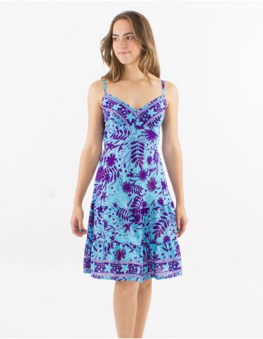 Vestido corto poliester tirantes estampado aster dorado